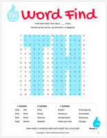 Voiceless TH Word Search