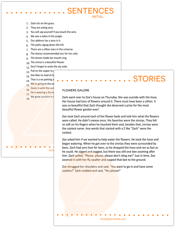 Printable Speech Therapy Flashcards for Kids & Adults Z Sound